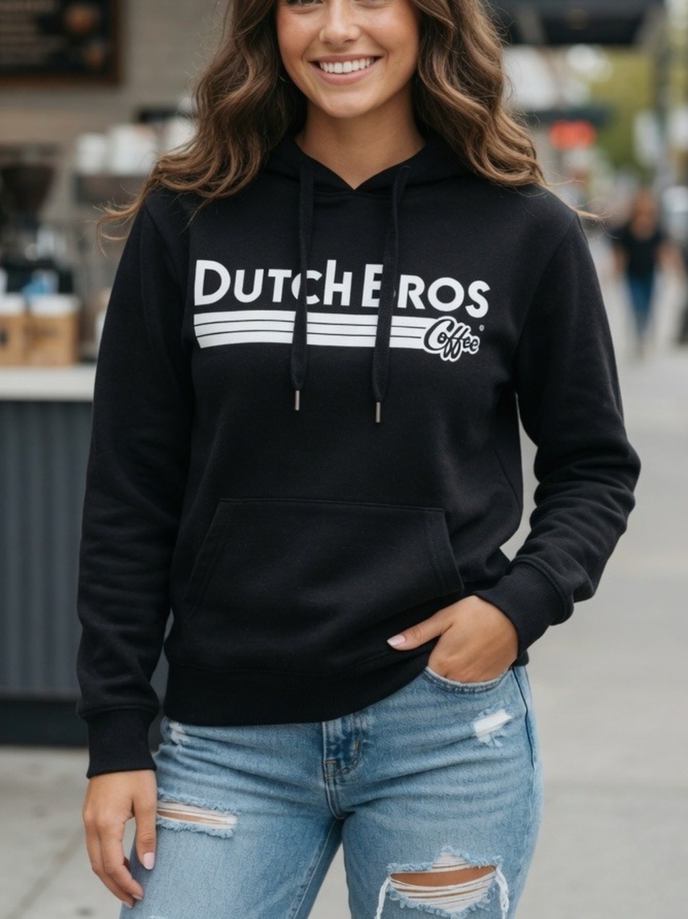 Dutch Bros Black Hoodie with White Logo - Pullover Size Small